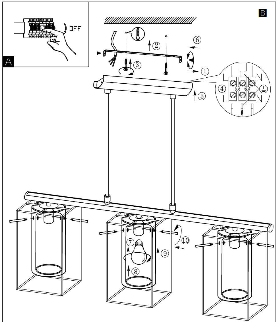 Lámpara de techo LED de cristal colgante Loncino 3XE27 | LeonLeds.com